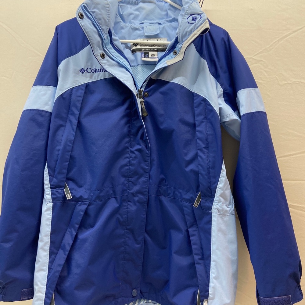 Blue women’s Columbia winter rain coat
